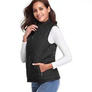Women's Quilted Vest, Stand Collar Lightweight Zip Padded Gilet