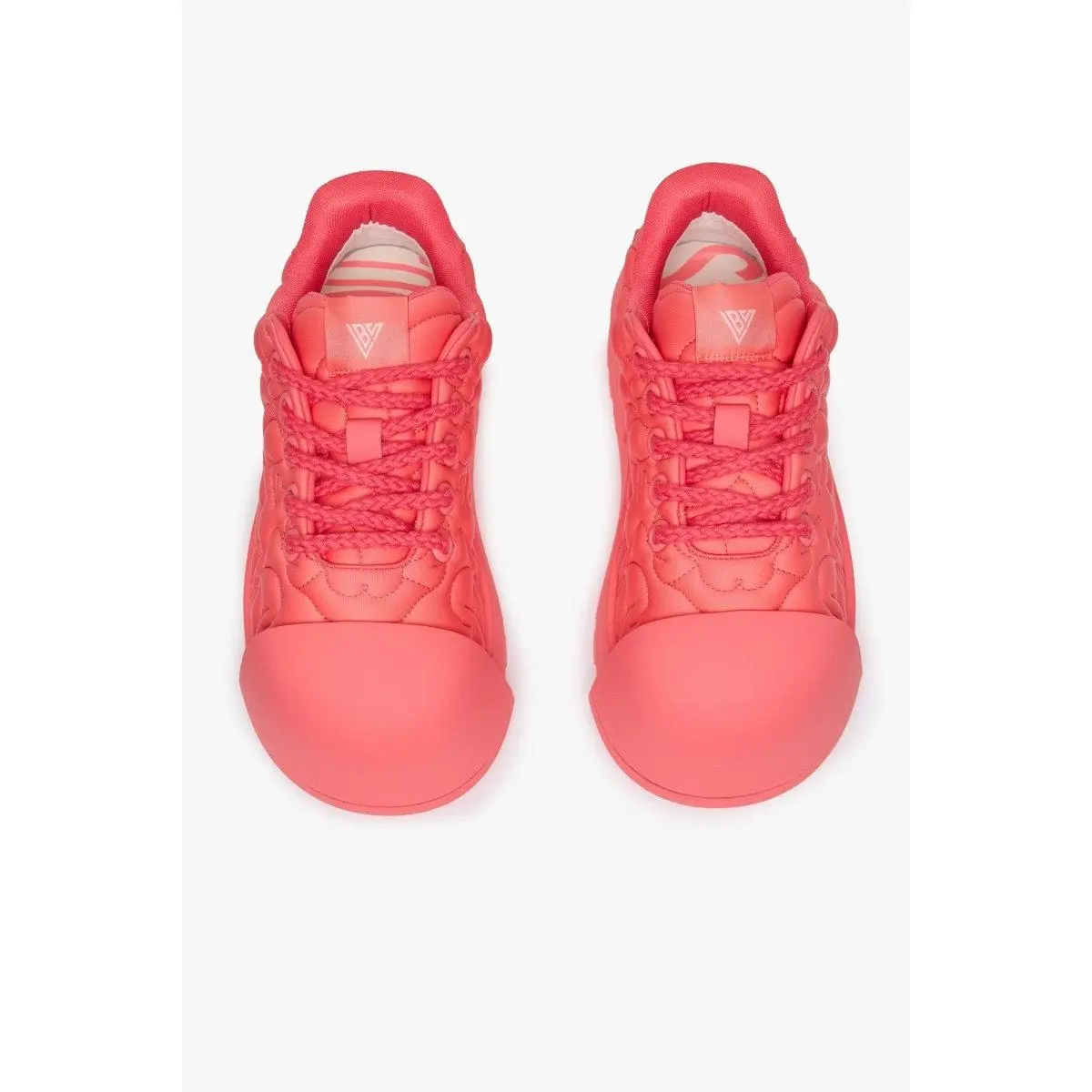 Men's Oversized Sneaker in Deep Sea Coral, Neoprene Lace-Up Trainer with Padded Embroidery, Bold Architectural Design Footwear, Walking Shoes, Closed