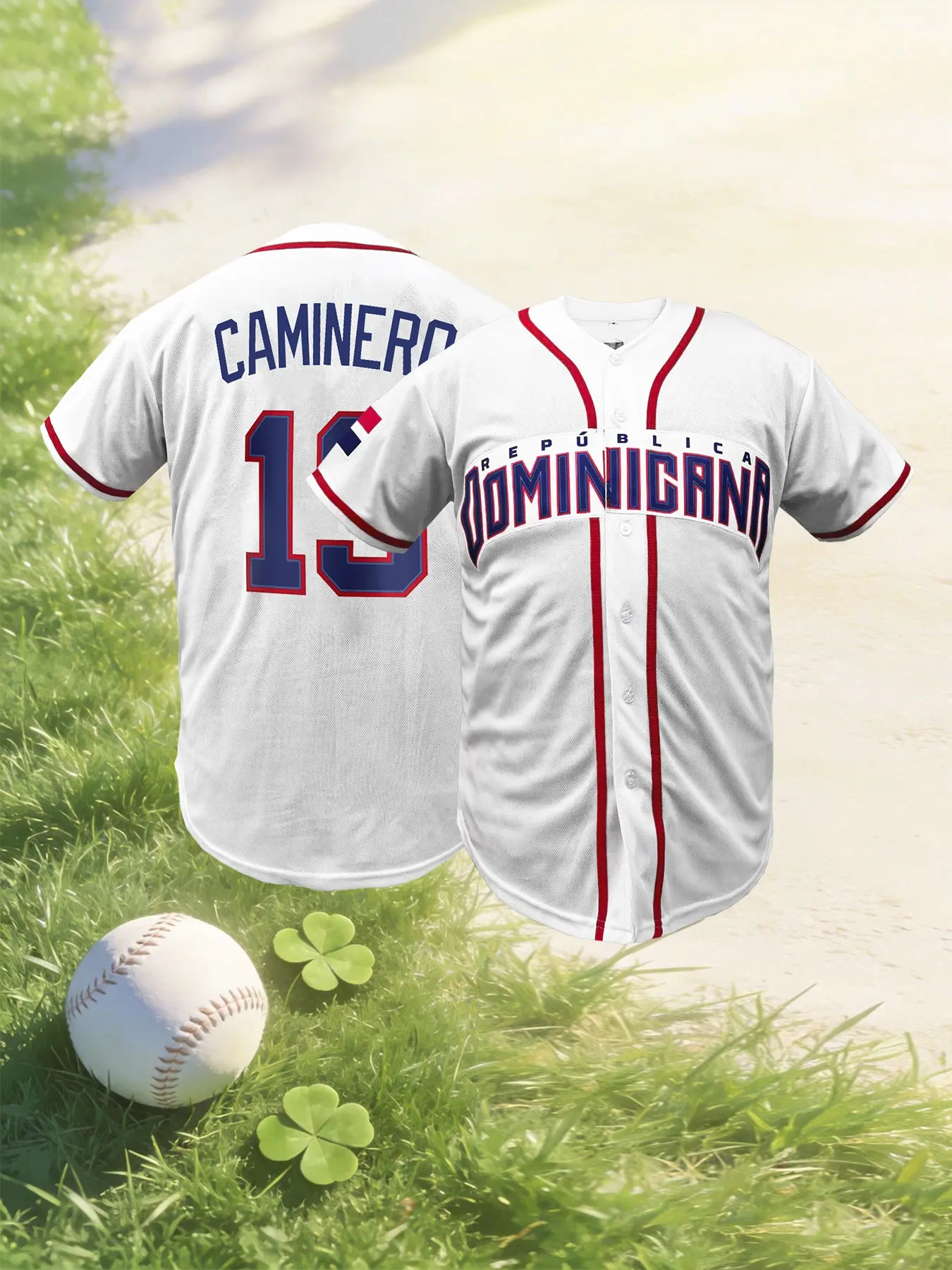 2026 Dominican #13 Baseball Jersey,V Neck Embroidered Short Sleeve Baseball Shirt, Breathable Unisex Casual Sporty Top, Athletic Tops for Outdoor All Seasons, Sportswear Clothing