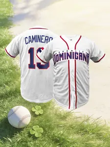 2026 Dominican #13 Baseball Jersey,V Neck Embroidered Short Sleeve Baseball Shirt, Breathable Unisex Sports Top, Athletic Tops for Outdoor All Seasons