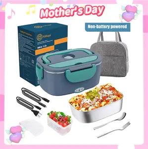 Mother's Day Nifogo 100W Electric Lunch Box, 12V/24V/110V Self-Heating Portable Food Warmer with Insulated Bag, 1.5L/1.8L Non-Battery Powered for Work Travel Camping