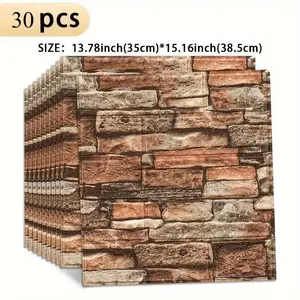 30pcs 3D Brick Pattern Wallpaper Stickers, Self-Adhesive Foam Wall Decals, Thick Design, Easy Peel & Stick, Cleanable, Suitable for Living Room Kitchen Bedroom Dorm Office Decor