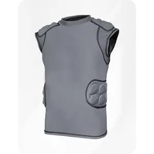 Exxact Sports Defender Adult Padded Football Shirt - Football Rib Protector with Shoulder & Spine Football Pads, 5-Pad Football Compression Shirt Gray Color