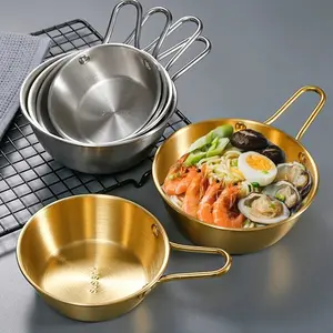 Round Rice Wine Bowl With Handle Stainless Steel Household Food Sauce Bowls Cups Tableware Dinnerware Kitchen Utensils