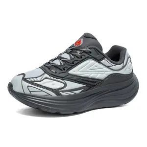 Men's Multi-Color Retro Running Shoes, High-Elastic EVA Cushioning Sneakers with Breathable Mesh Upper, Gray/Green/Purple Fashion Athletic Shoes