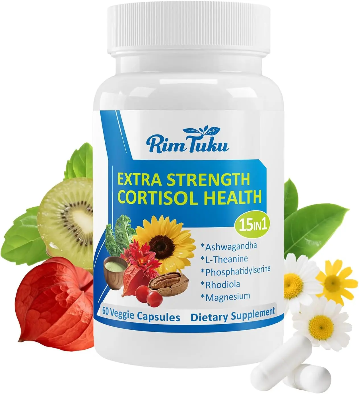 Cortisol Supplements for Women & Men -15-in-1 Cortisol Detox for Women, Cortisol Manager & Reducer with Ashwagandha, Rhodiola Rosea Supports Stress Relief, Adrenal Balance, 60 Capsules