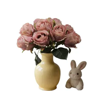 9pcs Realistic Rose Flowers, Luxurious Artificial Floral Arrangement, Indoor Home Decor, Living Room, Wedding Bouquets, Party Props, Holiday Decoration