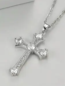 1 PC Glamorous Cubic Zirconia Cuban Cross Necklace Pendant For Women Valentine's Day Gift Wedding Jewelry