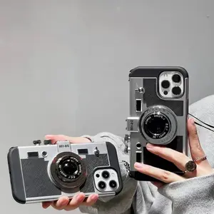 Simulated 3D Vintage Camera Phone Case Cover for iPhone 16 15 14 Plus 13 12 11 Pro Max XS XSMAX with Strap Lanyard Protective Case Cellphone