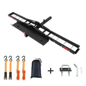 Heavy Duty Carbon Steel Motorcycle Loading Ramp Carrier  Anti-Rattle Stabilizer  Adjustable Wheel Chock & Ratchet Straps – Fits 2" Hitch Receiver for Cars, Trucks, SUVs 71" Self-Storing Ramp – 600 lbs Capacity