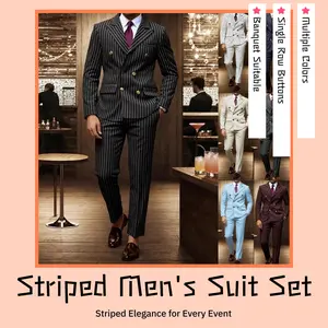 2026 Suit Men's Striped Suit Trousers Business Dinner Wedding Polyester Fiber Peaked Collar Single Row Buttons Spring Autumn Menswear - Fabric