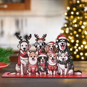 Wooden Christmas Dog Pattern Decoration Craft, 1 Count Cute Dog Desktop Ornament, Desktop Decorations for Home Office Party, Festive & Party Supplies