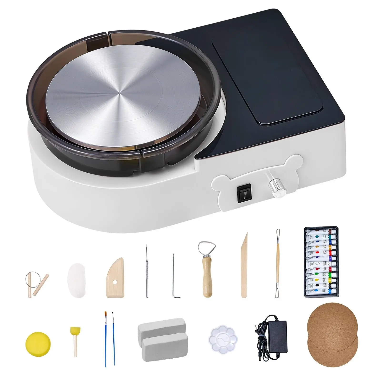 Mini Pottery Wheel Electric Clay Wheel For Kids And Adults 6 Inch White Portable Tabletop Pottery Machine For Beginners And Professionals Adjustable Speed Safe Durable Motor Lightweight Crafting Tool For Home Studio Classroom