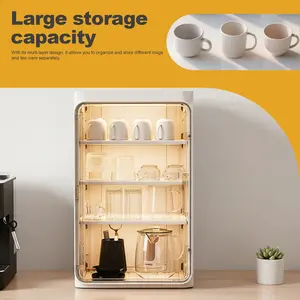 Stackable Plastic Multilayer Cup Storage Box Large Capacity Desktop Storage Display Shelf with Doors and Shelves for Office Kitchen Coffee Bars NEW