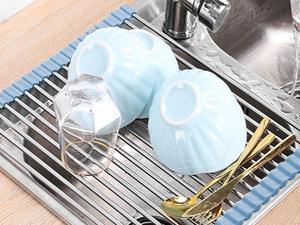 Seropy Roll Up Dish Drying Rack, Over The Sink Dish Drying Rack Kitchen Rolling Dish Drainer, Foldable Sink Rack Mat Stainless Steel Wire Dish Drying Rack for Kitchen Sink Counter Storage 17.5x11.8
