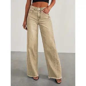 Women's High-Waisted Wide Leg Jeans, Casual Baggy Stretch Denim Pants with Pockets, Jeans