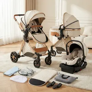 Newborn Baby Stroller 4 in 1 Travel System with Car Seat, Lightweight Infant Buggy, Reversible Push, Shock Absorbing Wheels, Safe Pram for Home, City and Travel trave affordable nun at vl doll bassinet modular new born electric Adjustable 3-in-1 running