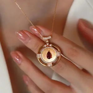 Red Ruby 18k Gold Plated Ruby Cubic Zicron Dainty Statement Necklace For Women