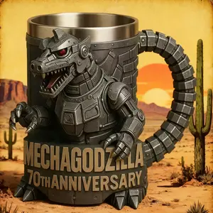 Godzilla 70th Anniversary Resin Mug Limited Edition Collectible Drinkware Durable Stylish Design Perfect Gift Idea Mechagodzilla 70th Anniversary Rotating Handle Ceramic Tumbler Vibrant Mineral Crystal Coffee