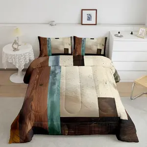 Vintage Abstract Circle Designer Comforter Set,Messy Rust Comforter,Grunge Art Luxury Bedding Set,Retro Brown White Duvet Set,Quilt Set