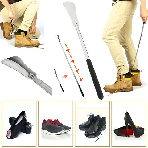 Telescopic shoe puller，Adjustable (12" to 26") Shoe Lifter for Men, Premium Stainless Steel Shoehorn, Shoe Helper for Seniors, Shoe Horns for Pregnant Woman, Long Handle Shoe Horns for Men, Metal Shoe Horn for Kids or Adults