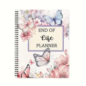Floral Pattern End Of Life Planner, 1 Count Butterfly Pattern Flower Cover Spiral Notebook,  End Of Life Planner for Friends Lovers Family, Spiral Bound Planner