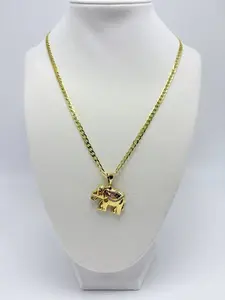 BrillaBoutique 14k Gold Plated Cuban Chain with Elephant Pendant size 18 2inch