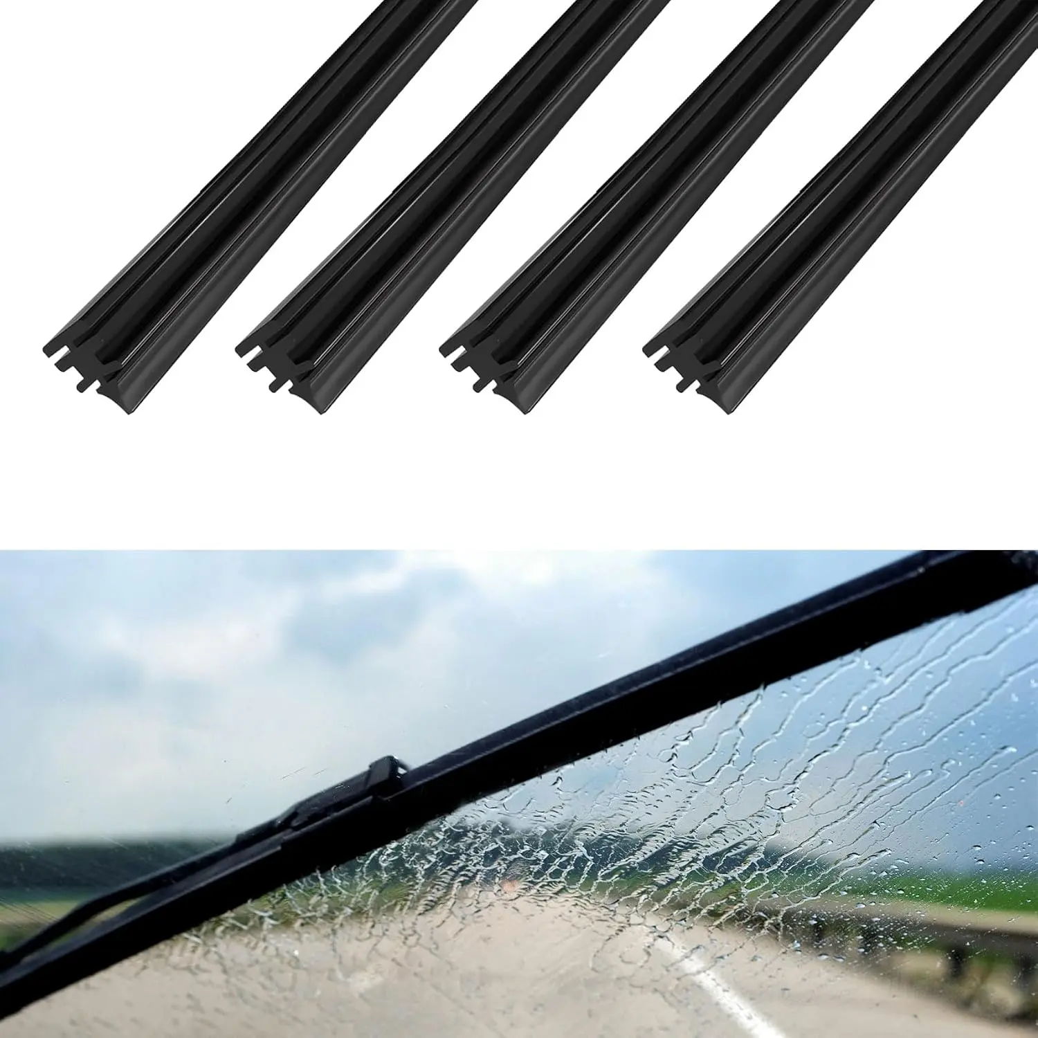 4PCS Wiper Blade Refills, Wiper Blade Inserts, 32" Adjustable Size of Universal Replacement Windshield Wipers Refill, Frameless Window Boneless Insert Silicone Strips for Most Cars (32Inch)