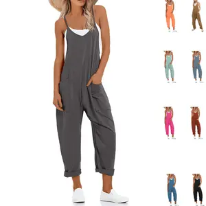 Tanming Women's Causal Jumpsuits V Neck Sleeveless Harem Overalls Stretchy Adjustable Strap Romper with Pockets #SpringStatements