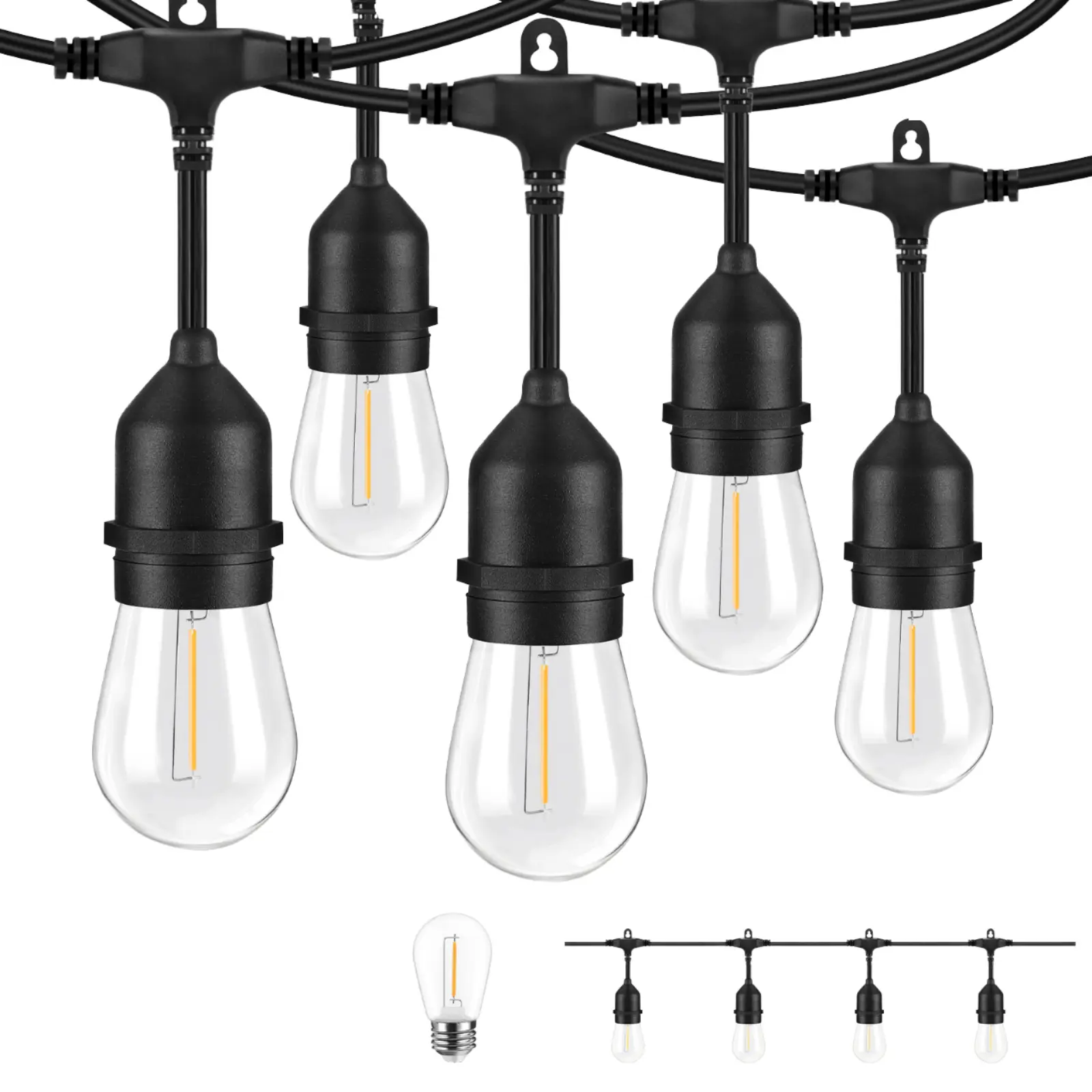 Svater Outdoor String Lights Led 100FT, Commercial Grade Patio Light with 1W Dimmable S14 Shatterproof Bulbs, ETL Listed Heavy-Duty Outside Waterproof Cafe Bistro Market Lighting Warm White