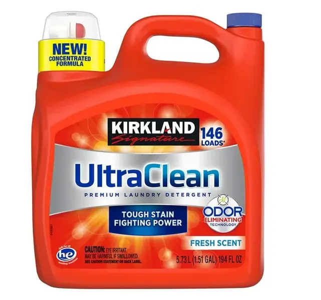 Kirkland Signature UltraClean HE-Compatible Liquid Laundry Detergent - Fresh Scent, Large Bottle (194 fl oz, 146 Loads), Tough Stain Fighting, Odor Eliminating