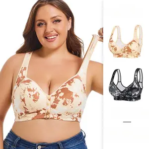 Plus Size Bras A-G Cup 36-52 Band lWirefree Front Closure Underwire-Free Full Coverage Bra, SupportiveWide Underband Yoga Padded SportsBra with Fashion Floral Print forWomen, High impact Support &Stretch Comfort Womenswear Bridal Apricot Ca