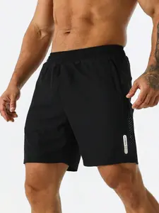 Men’s Outdoor Sports Shorts, fitted casual tropical-style menswear with side zip pockets, letter print, ideal for cycling