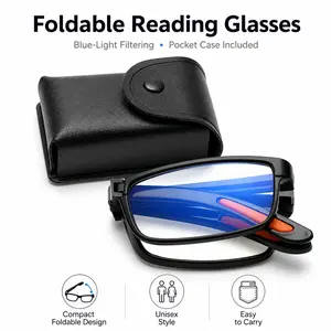 Portable Foldable Reading Glasses for Middle-Aged and Seniors, Blue Light Blocking Presbyopia Readers with Pocket Case, Gift for Dad