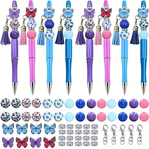 72pcs Butterfly Ball Pen Set, Including 8 Fountain Pens, 24 Wooden Beads, 24 Spacer Beads, 8 Tassels, And 8 Lobster Clasps, DIY Black Ink Ballpoint Pen, Suitable For Offices And Schools Back To School Rollerball Pen Set