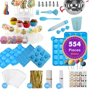 554PCS Cake Pop Maker Kit - Silicone Lollipop Molds Baking Supplies with 3 Tier Display Stand | Chocolate Candy Melting Pot | Bags and Twist Ties | Cakepop Sticks | Decorating Pen