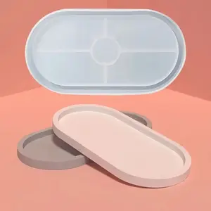1pc Cement Silicone Molds Oval Tray | Diy Concrete Plaster Coaster Pottery Mould Home Decoration Handmade Crafts Ornament, Handmade Gifts, Soap Making Kit, Multifunction