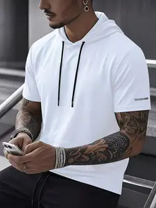 1-pack men’s summer mesh basketball short-sleeve shirt; athletic hooded loose tank top for yoga/fitness; breathable quick-dry running/marathon T-shirt with pocket; great summer gift; essential gym T-shirt for all seasons
