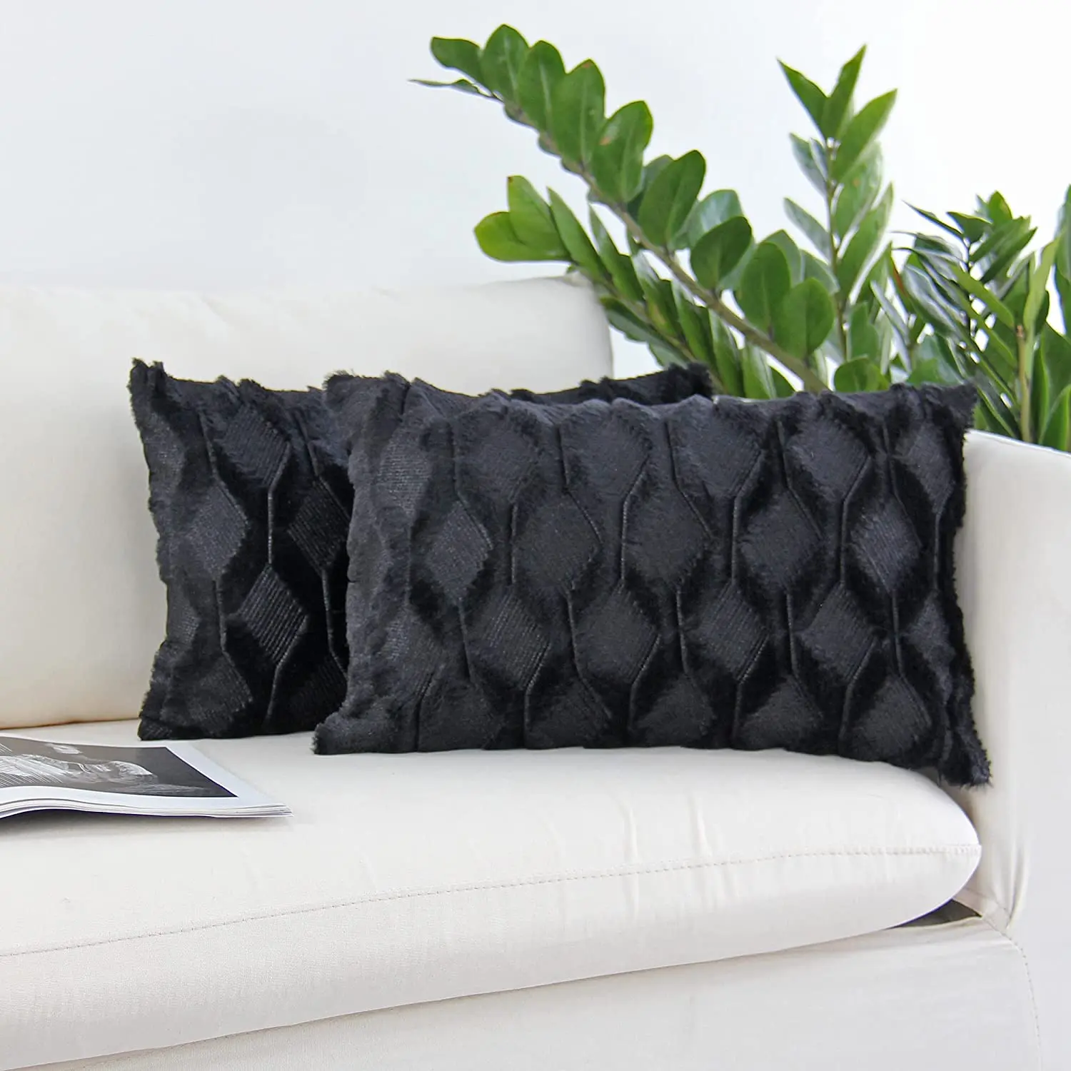 ONE 12''x20'' Luxe Textured Lumbar Throw Pillow 300g Insert Included Soft Diamond Weave Design Modern Couch & Bedroom Decor Pack of 1