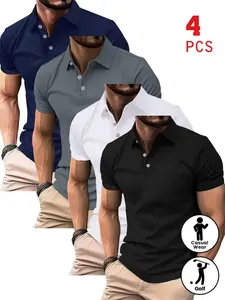 4-Pack Men's Fashion Business Casual Short Sleeve Shirts, Breathable Tropical Geometric Pattern, Slim Fit, All Seasons, Polyester Material