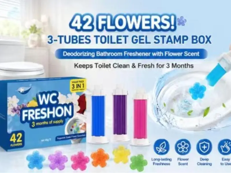 3 Pack Flower Toilet Gel Stamps, 42pcs 9 Scent Long Lasting Bathroom Freshener, Odor Eliminating Toilet Bowl Cleaner Gel