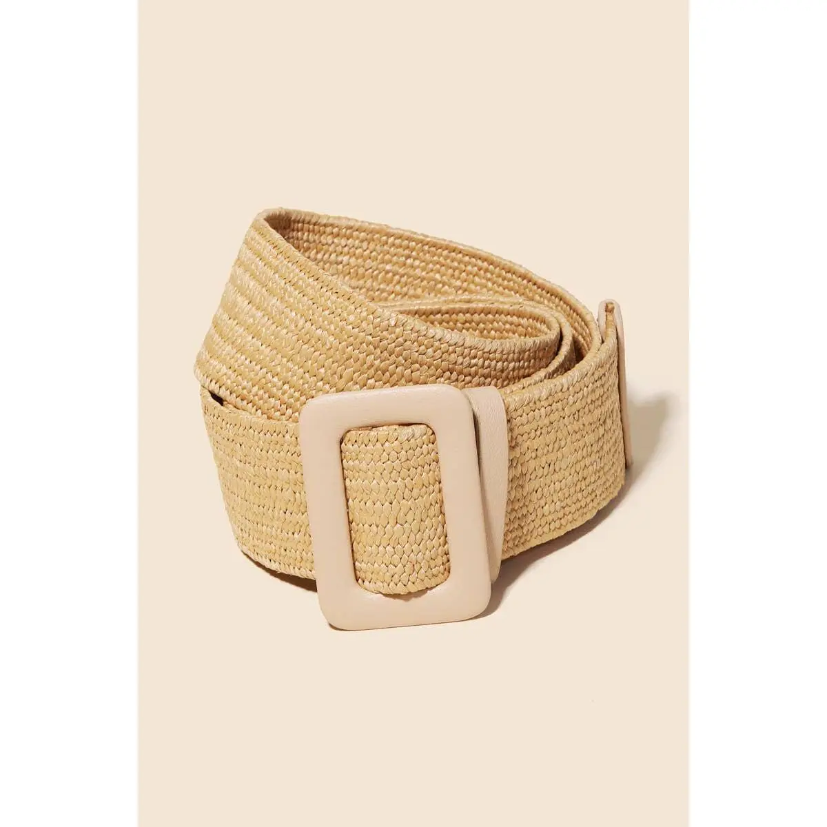 Rectangle Buckle Straw Braided Belt