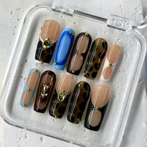 SUMMER Collections 10Pcs Handmade Press On Nails REUSABLE Gel Acrylic Nails, Full Cover Press On False Nails, Beach Summer Shell Vibes