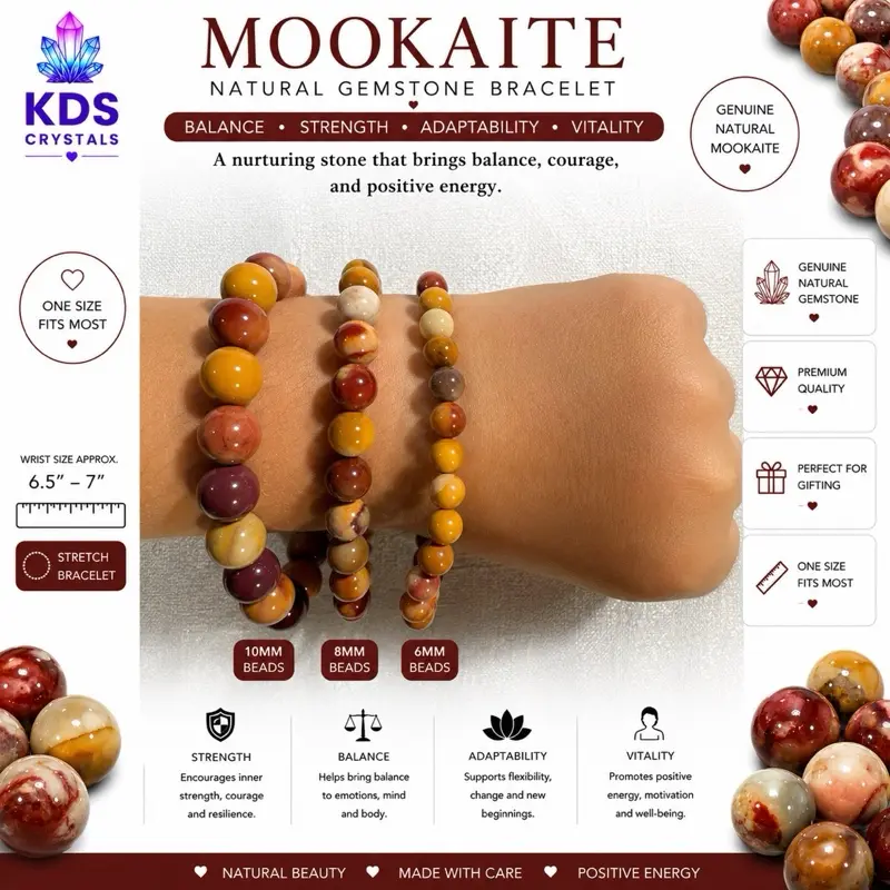 Mookaite Natural Crystal Gemstone Bracelet 6mm 8mm 10mm Stretch Beaded Bracelet limited  time  promotion