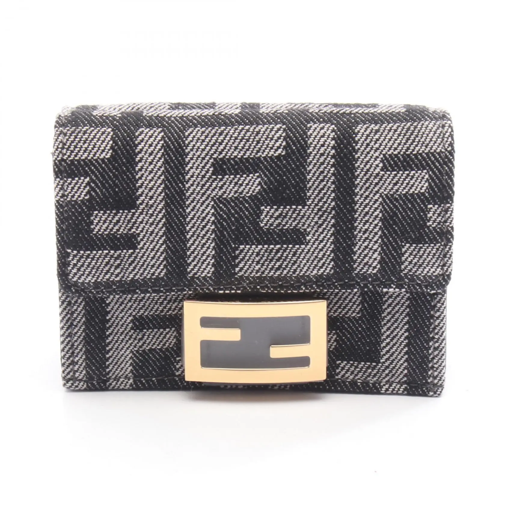 Pre-owned FENDI Denim Small Leather Goods Baguette FF Jacquard Trifold Wallet