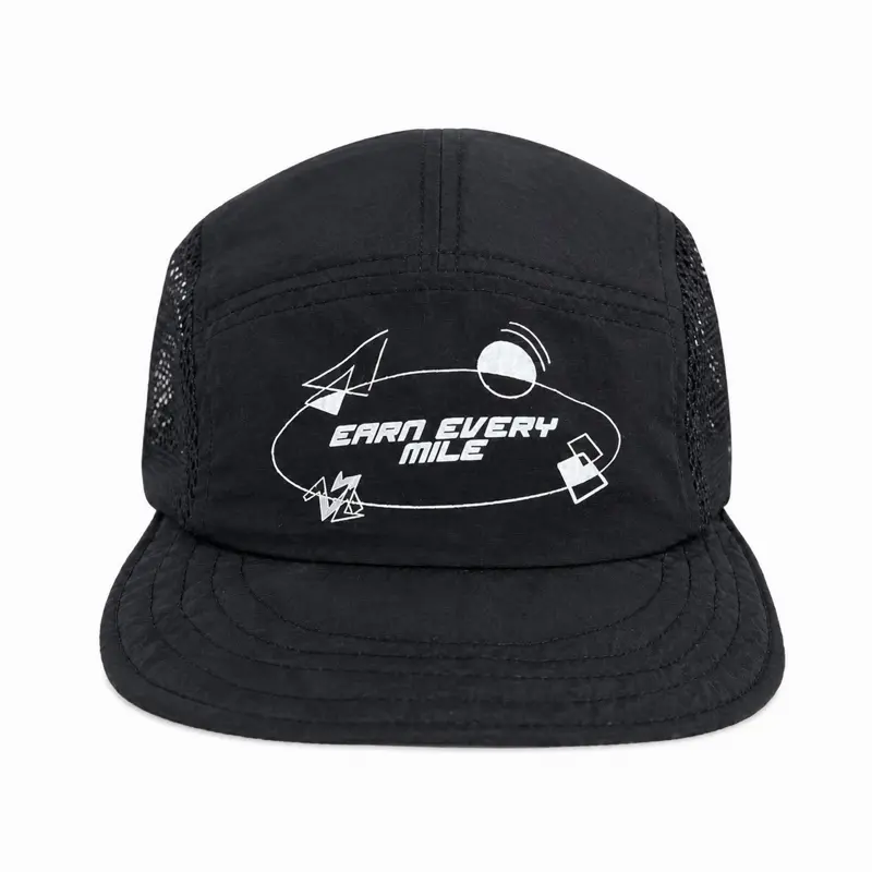 Earn Every Mile Black Running Hat | Lightweight 5-Panel Performance Cap | Unisex Athletic Streetwear Hat