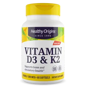 Healthy Origins - Vitamin D3 & K2, Dietary  Supplement Supports Bone & Circulatory Health  - 2 Sizes
