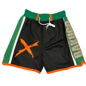 Academia Bakugo Gym Shorts Sport Knee Pants Basketball Shorts with Pockets Athletic Summer Shorts for Men Green Orange Trim