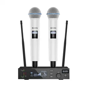 BASN UHF Dual Channel Wireless Microphone System in Alambrico for Stage, Karaoke, Weddings, DJ, Karaoke Lock Plug wireless microphones mini microphone