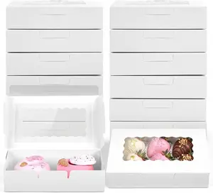 20PCS Cookie Boxes, 7x4.3x1.5 Inches White Bakery Boxes with Window Cupcake Containers for Gift Giving, Treat, Dessert, Strawberries,Muffins